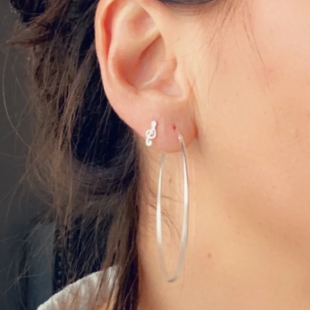Sterling Silver Treble Clef Tiny Stud Earrings